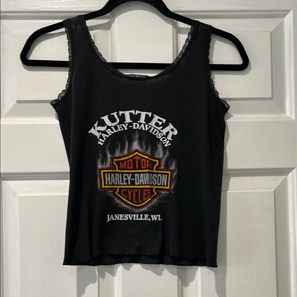 VINTAGE. 3D Emblem Harley-Davidson Black Pink Lace Trim Tank. Size Medium. - Picture 5 of 6